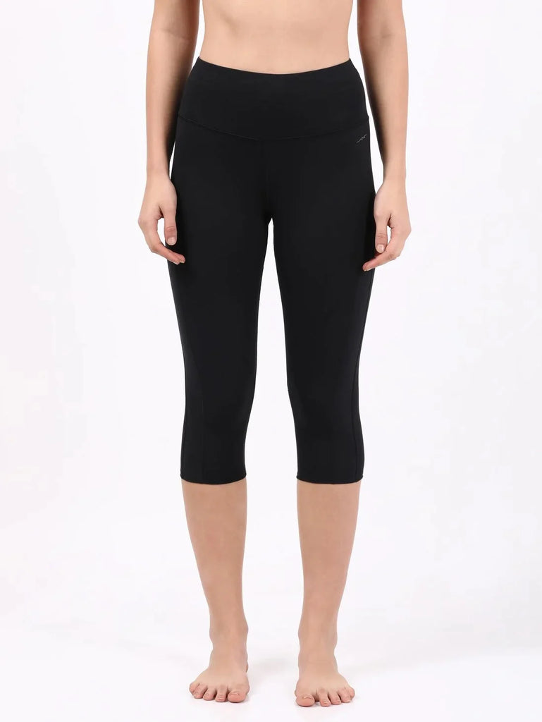 Black JOCKEY Women's Microfiber Elastane Stretch Slim Fit Printed Capri.