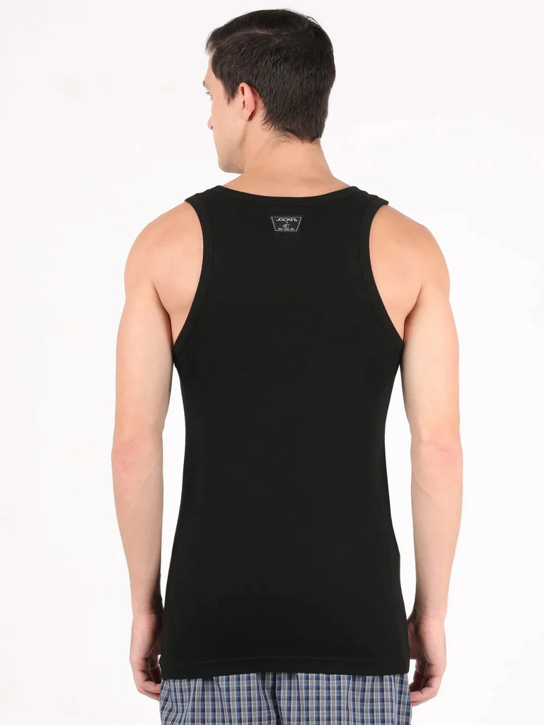 Black Jockey Cotton Rib Square Neck Sleeveless Vest for Men