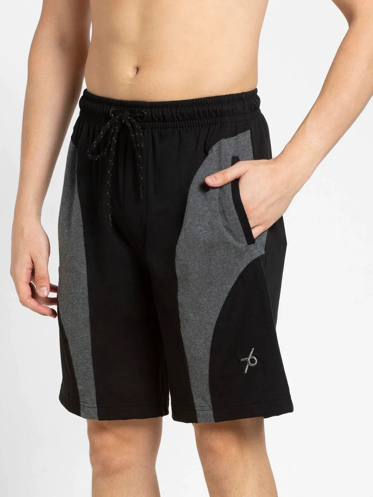 Black & Charcoal Melange JOCKEY Men's Straight Fit Solid Shorts