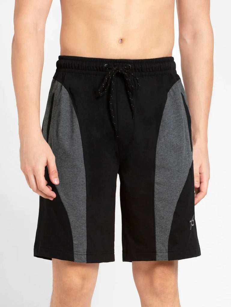 Black & Charcoal Melange JOCKEY Men's Straight Fit Solid Shorts