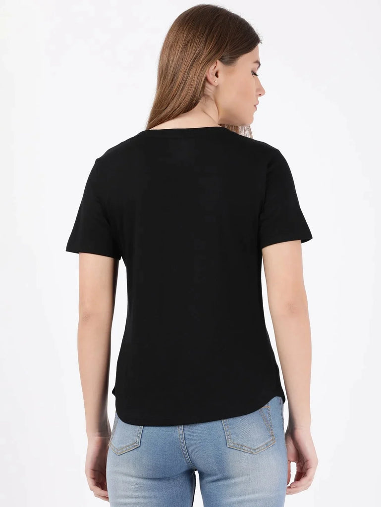 Black JOCKEY Women's Relaxed Solid Curved Hem Style Half Sleeve T-Shirt