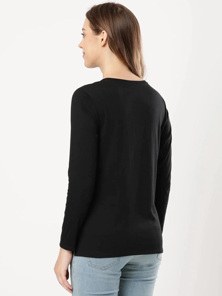 Black JOCKEY Women's Relaxed Solid Round Neck Full Sleeve T-Shirt