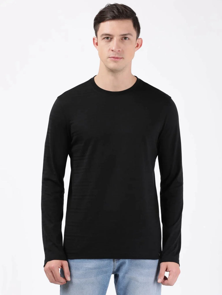 Black JOCKEY Men's Solid Round Neck Full Sleeve T-Shirt