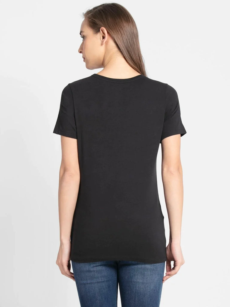 Black JOCKEY Women's Regular Fit Round Neck Half Sleeve T-Shirt