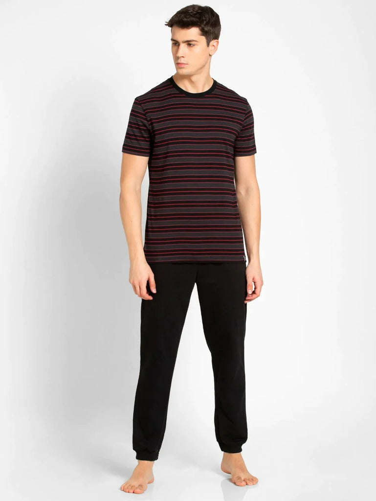 Black & Graphite JOCKEY Men's Striped Round Neck Half Sleeve T-Shirt