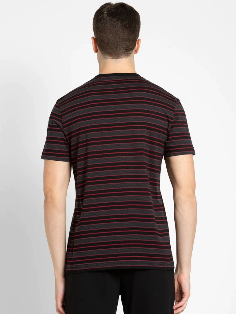 Black & Graphite JOCKEY Men's Striped Round Neck Half Sleeve T-Shirt