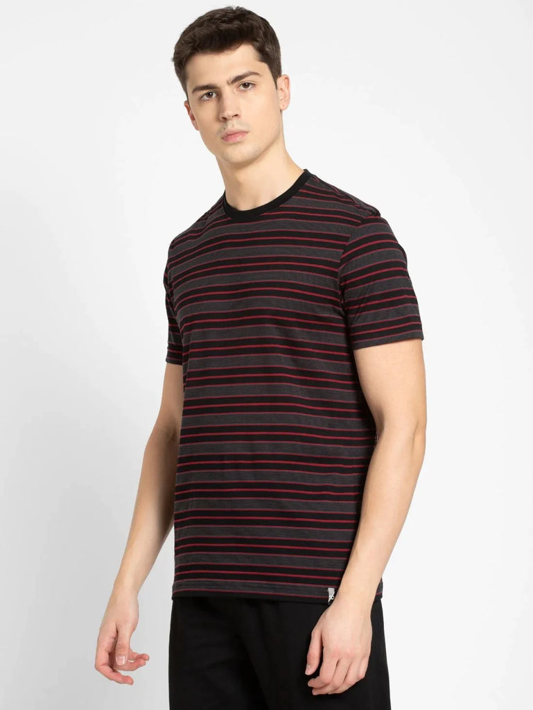 Black & Graphite JOCKEY Men's Striped Round Neck Half Sleeve T-Shirt