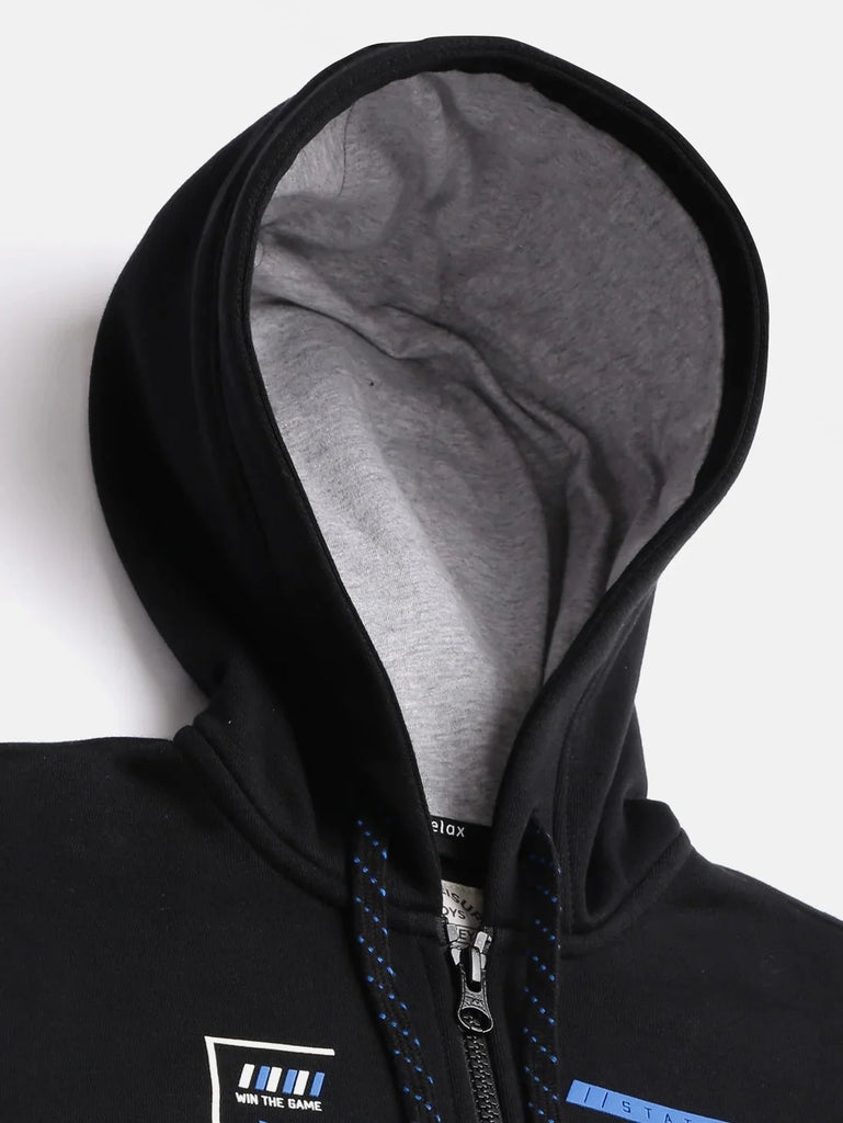 Black Jockey Boy's Super Combed Cotton Rich Fleece Fabric Graphic Printed Full Sleeve Hoodie Jacket