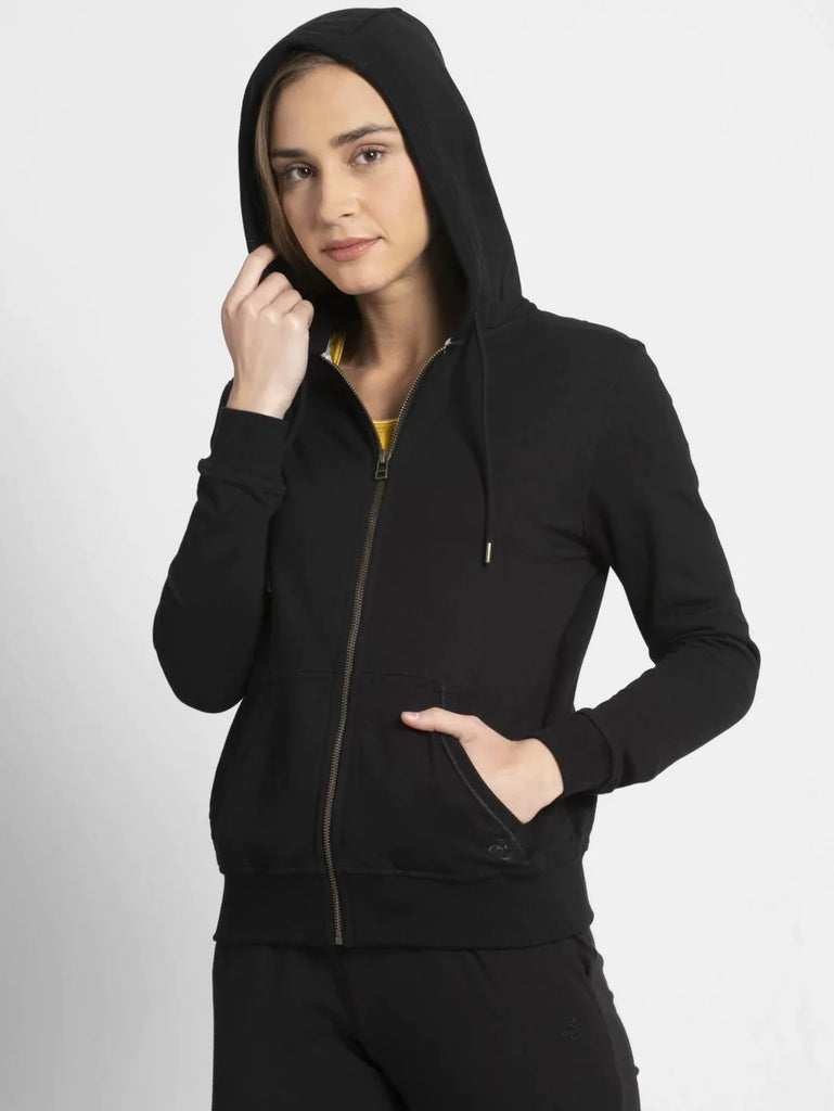 Black JOCKEY Women's Cotton French Terry Fabric Hoodie Jacket