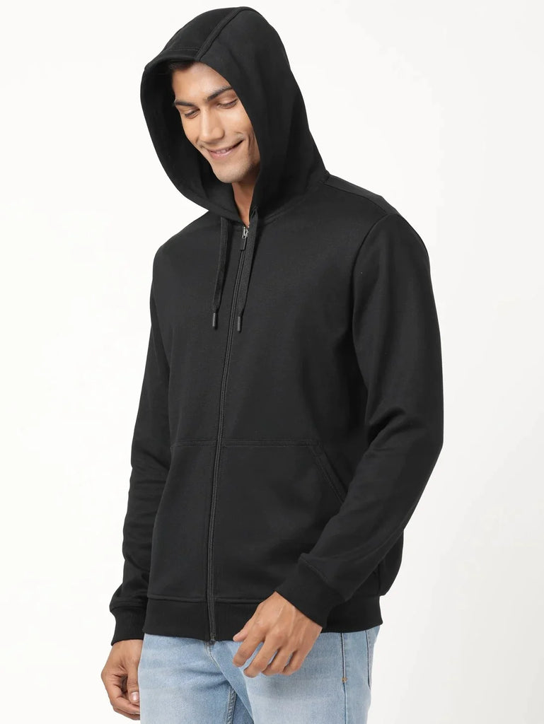 Black JOCKEY Men's Super Combed Cotton Ribbed Cuff Hoodie Jacket