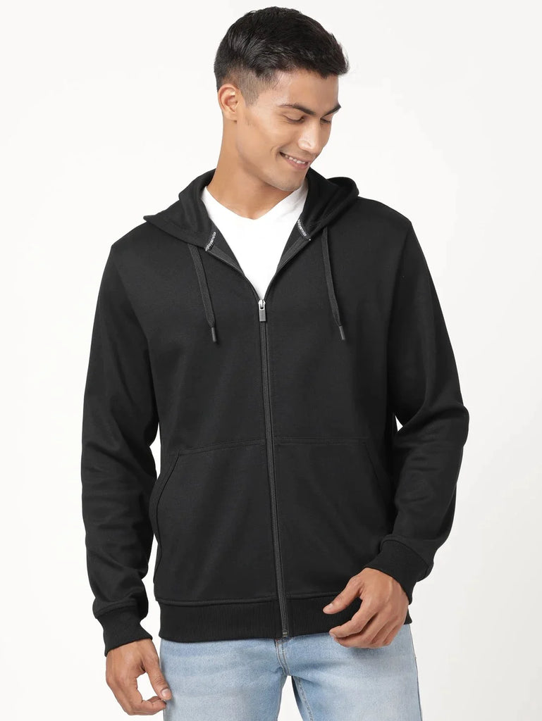 Black JOCKEY Men's Super Combed Cotton Ribbed Cuff Hoodie Jacket