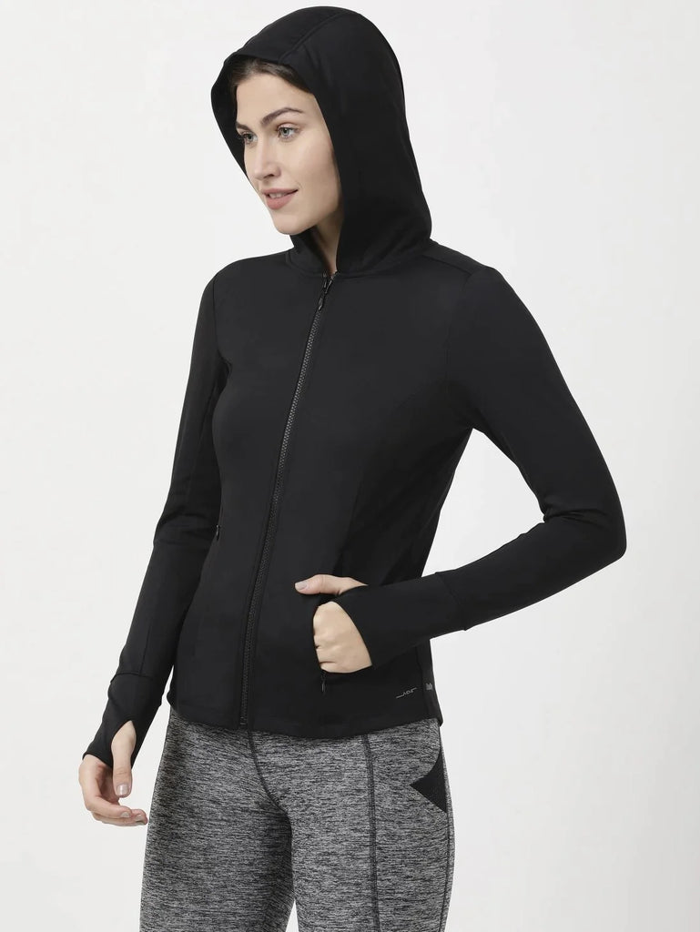 Black JOCKEY Women's Microfiber Slim Fit Hoodie Jacket