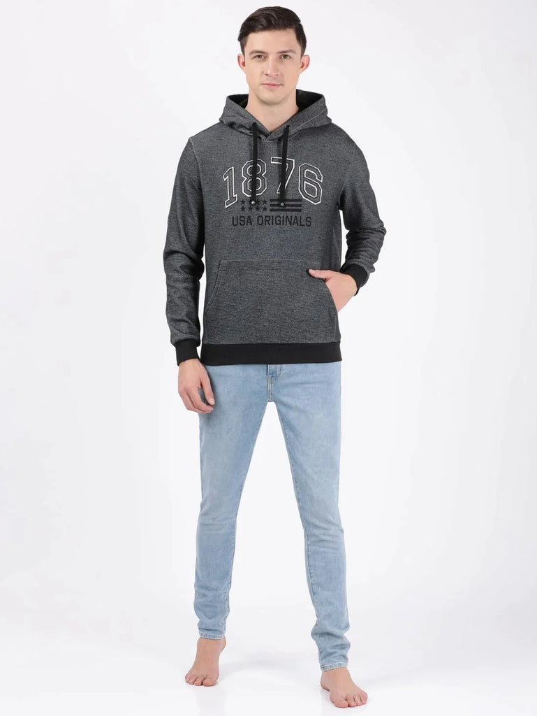 Black JOCKEY Men's Super Combed Cotton Rich Printed Hoodie Sweatshirt