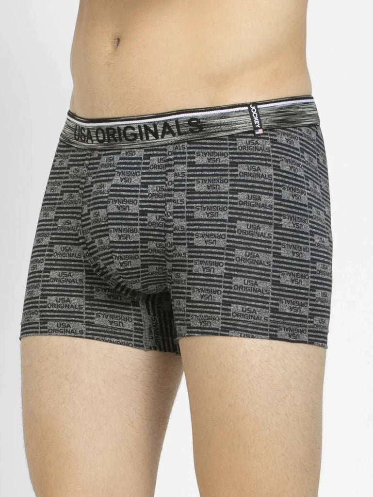 Black Jaspe Printed Jockey Trunk Underwear For Men