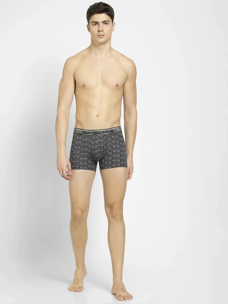 Black Jaspe Printed Jockey Trunk Underwear For Men