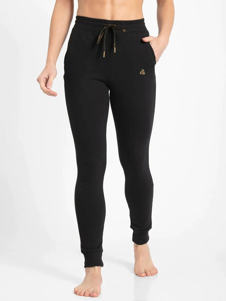 Black Jockey Women's Super Combed Cotton Elastane French Terry Slim Fit Joggers