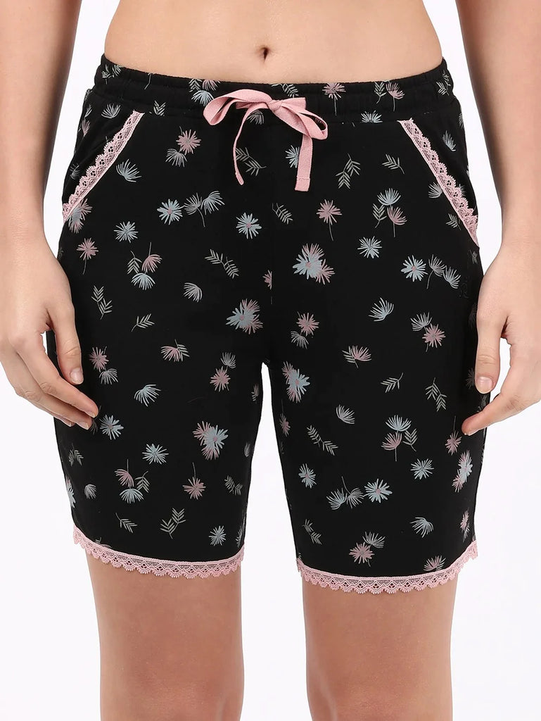 Black JOCKEY Women's Micro Modal Cotton Relaxed Fit Printed Shorts