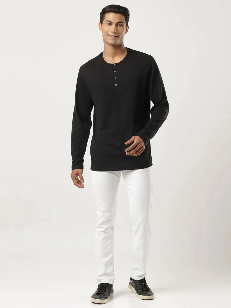 Black JOCKEY Men's Solid Full Sleeve Henley T-Shirt 