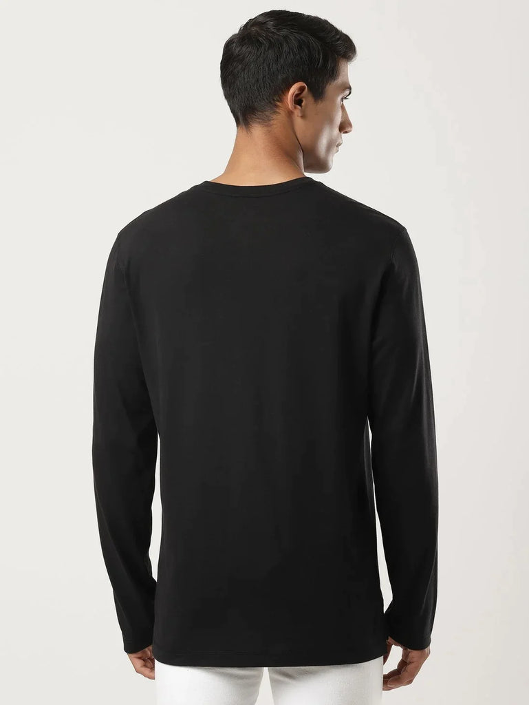 Black JOCKEY Men's Solid Full Sleeve Henley T-Shirt 