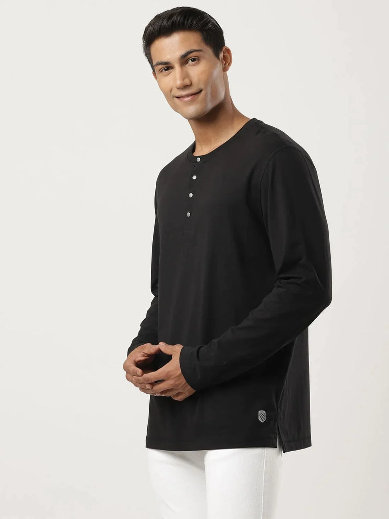 Black JOCKEY Men's Solid Full Sleeve Henley T-Shirt 