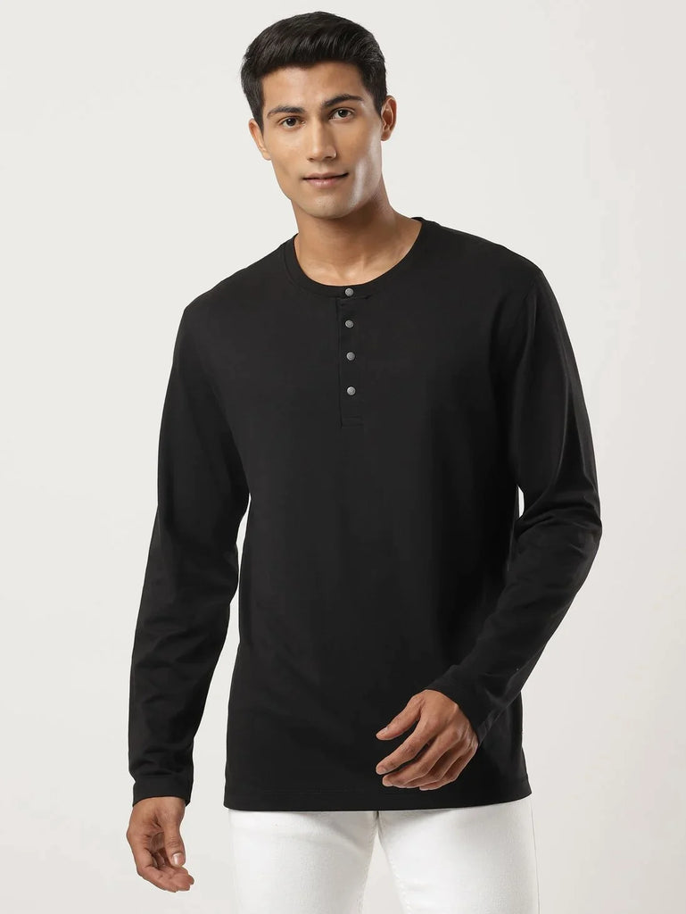 Black JOCKEY Men's Solid Full Sleeve Henley T-Shirt 