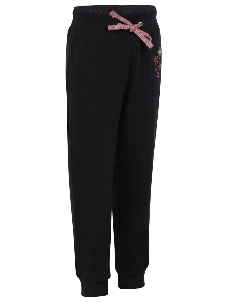 Black Melange Jockey Track Pant for Girls with Side Pocket & Drawstring