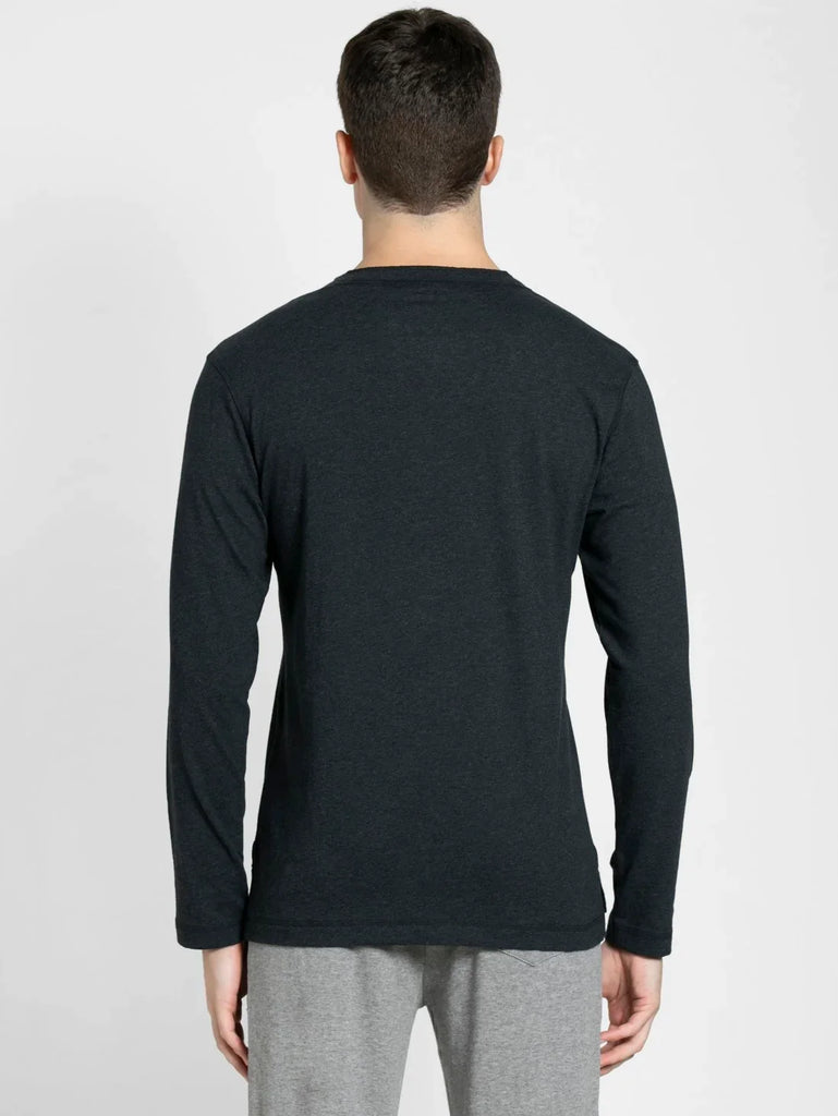 Black Melange JOCKEY Men's Solid Full Sleeve Henley T-Shirt 