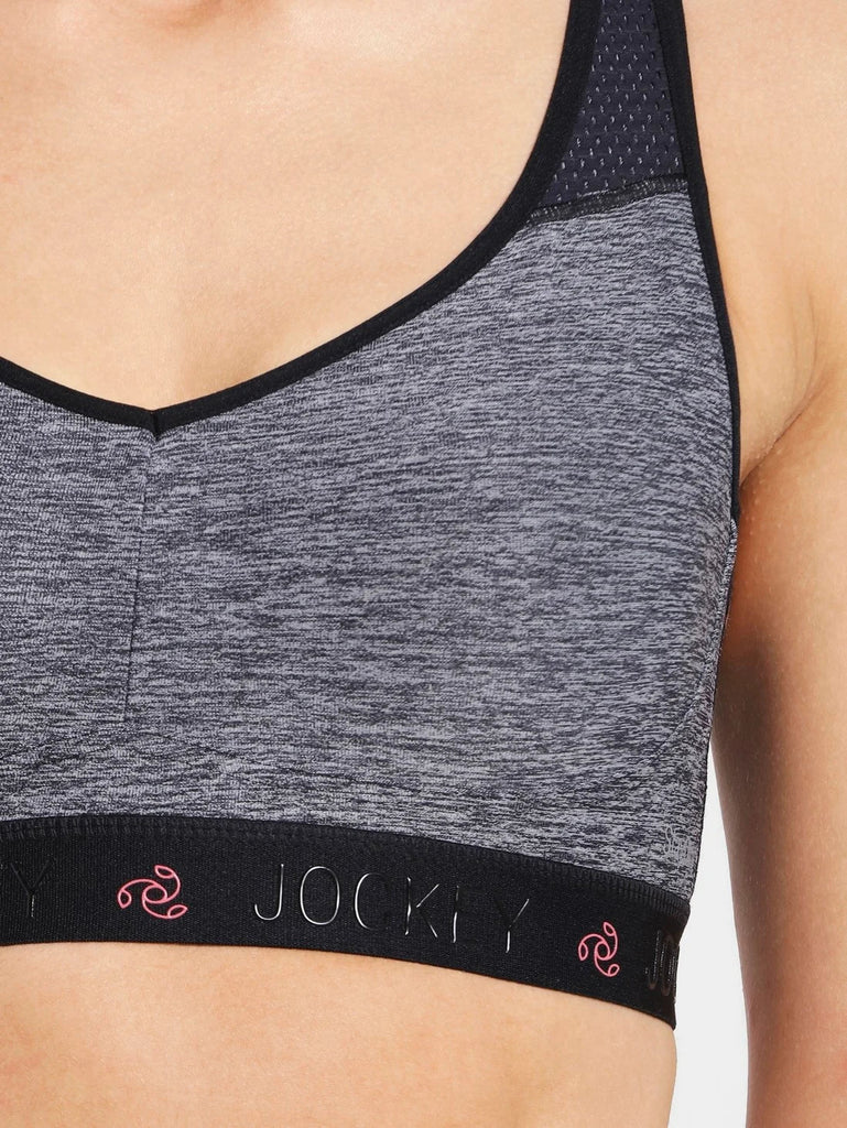 Black Melange JOCKEY Women's Wirefree Padded Full Coverage Sports Bra.