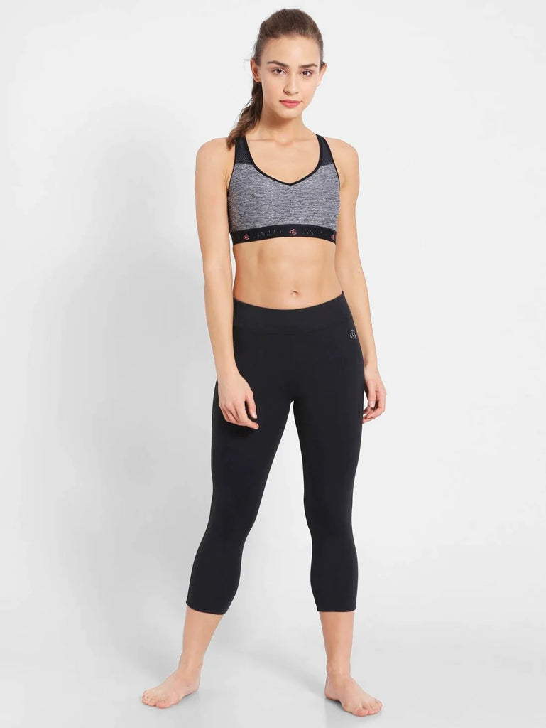 Black Melange JOCKEY Women's Wirefree Padded Full Coverage Sports Bra.