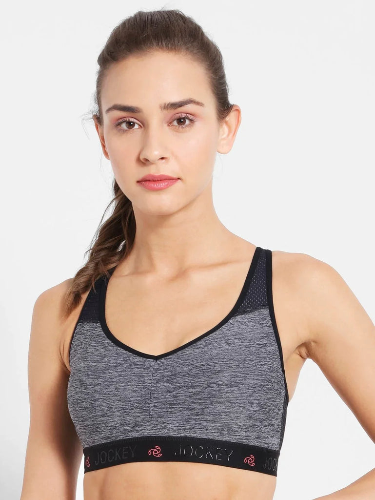 Black Melange JOCKEY Women's Wirefree Padded Full Coverage Sports Bra.