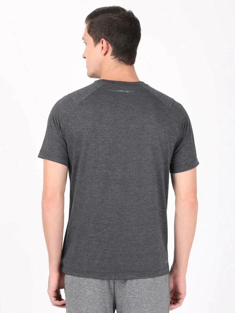 Black Melange JOCKEY Men's Printed Round Neck Half Sleeve T-Shirt
