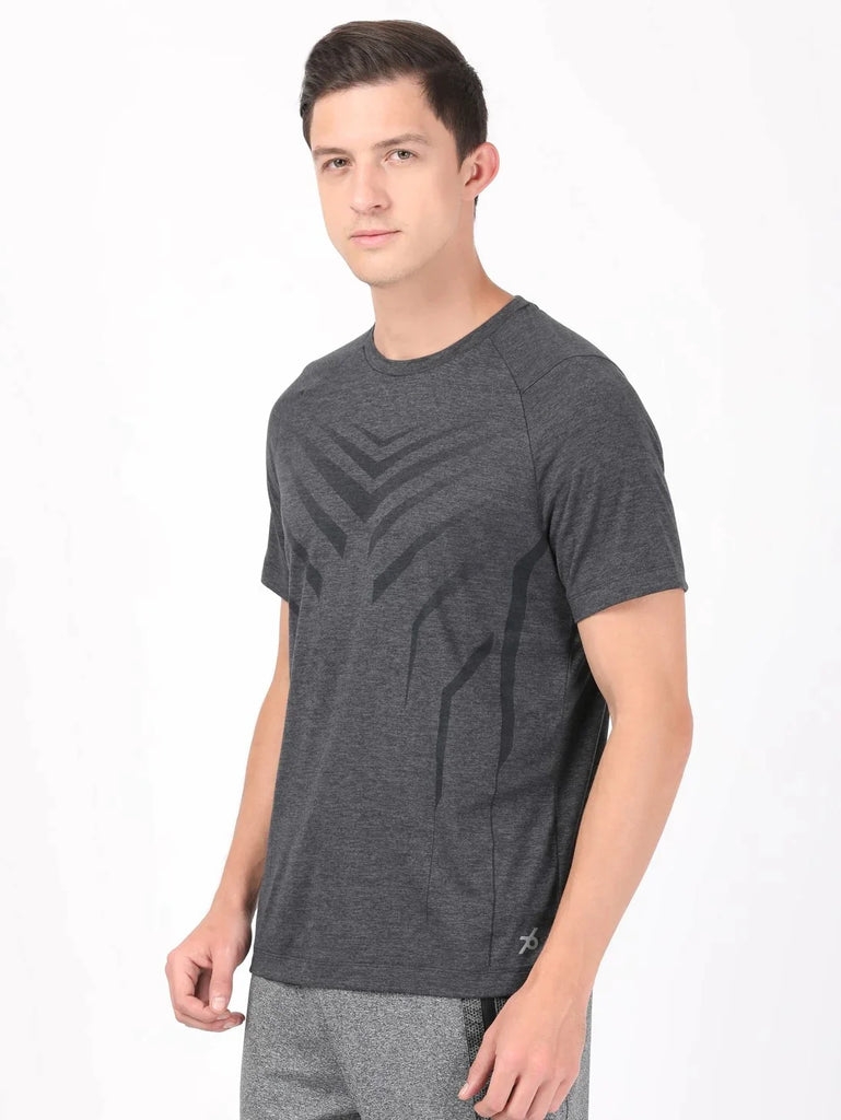 Black Melange JOCKEY Men's Printed Round Neck Half Sleeve T-Shirt