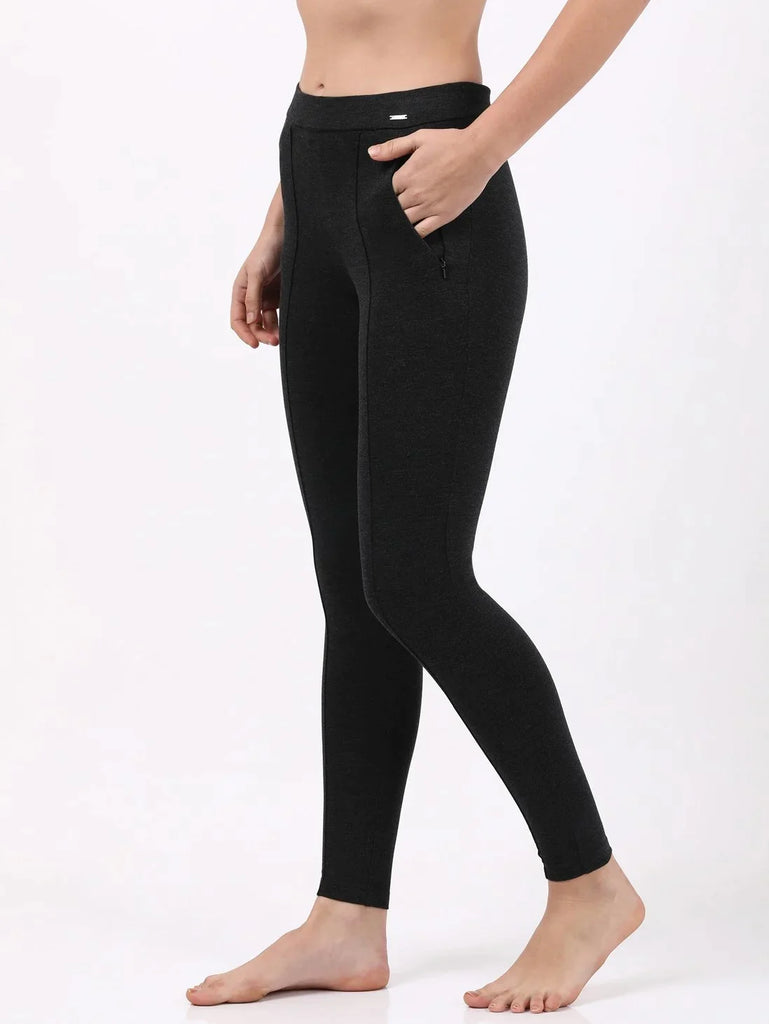 Black Melange JOCKEY Women's Rayon Nylon Elastane Stretch Treggings.