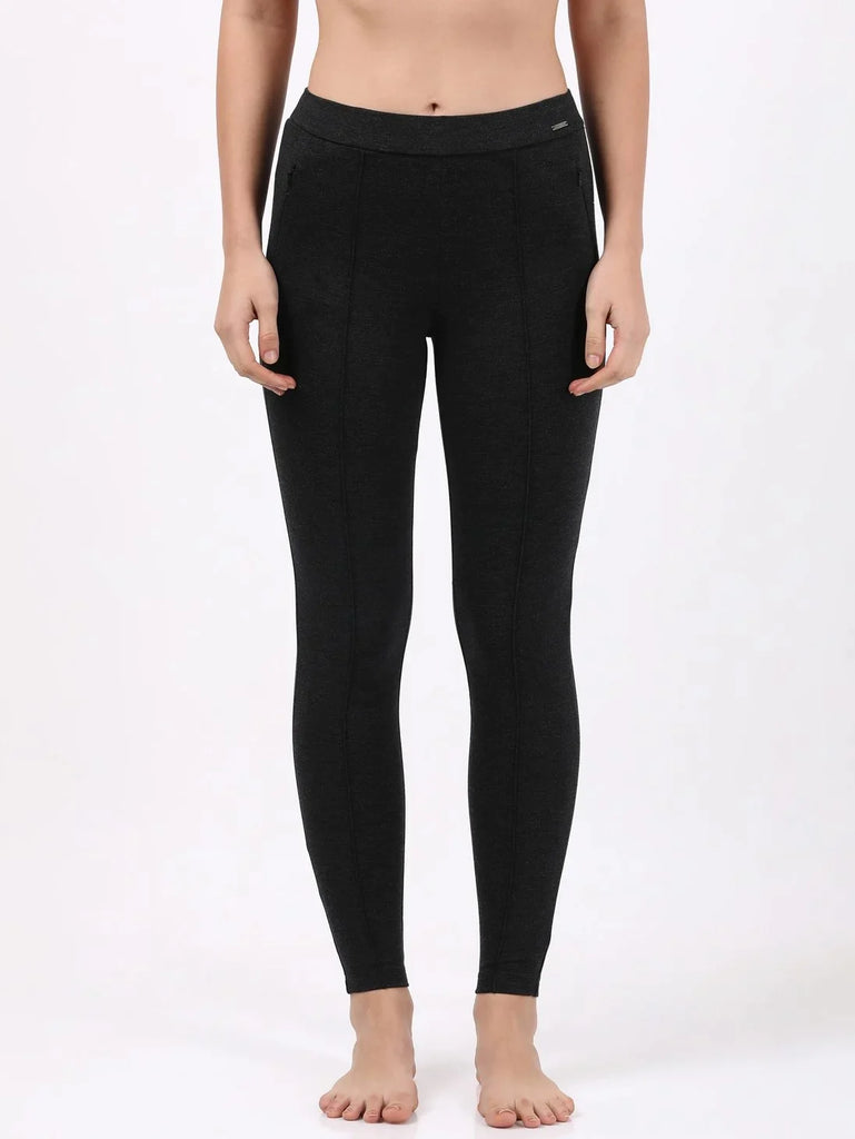 Black Melange JOCKEY Women's Rayon Nylon Elastane Stretch Treggings.