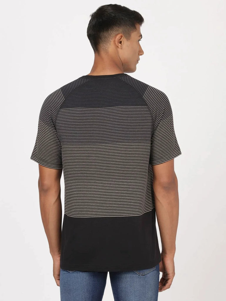 Black JOCKEY Men's Striped Round Neck Half Sleeve T-Shirt