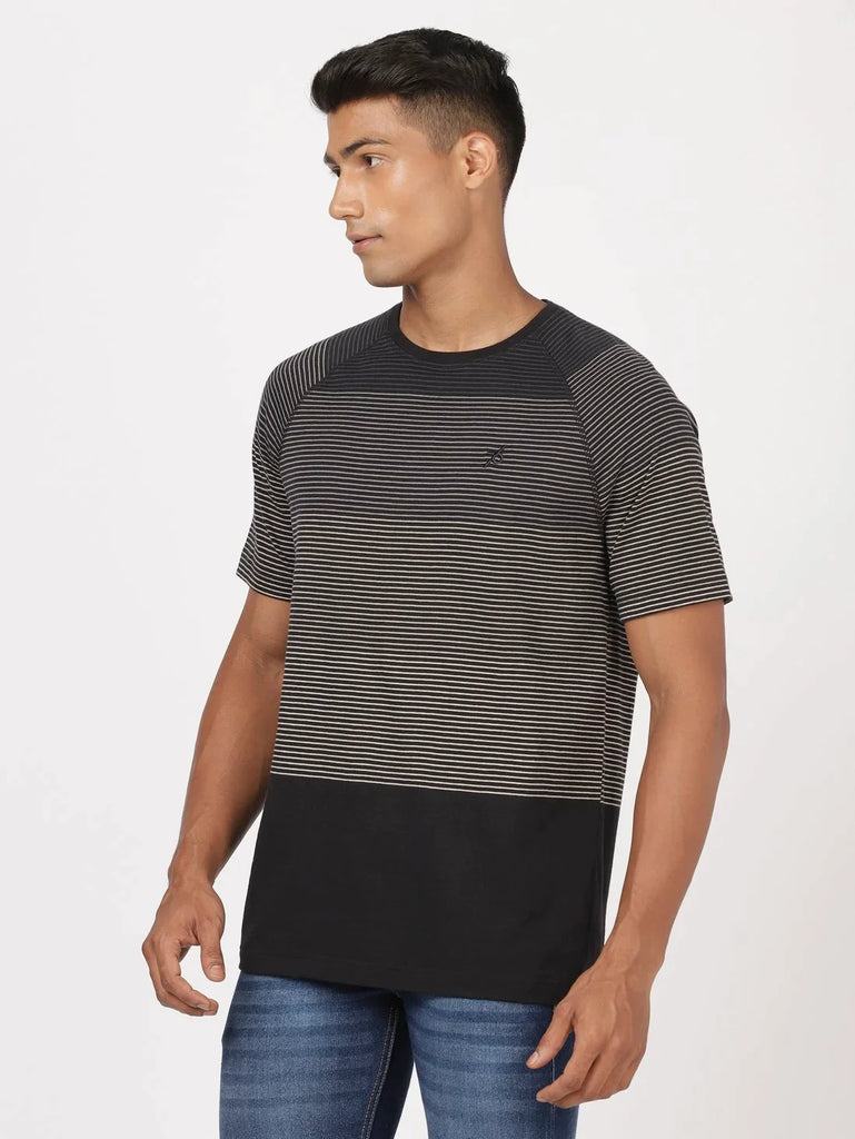 Black JOCKEY Men's Striped Round Neck Half Sleeve T-Shirt