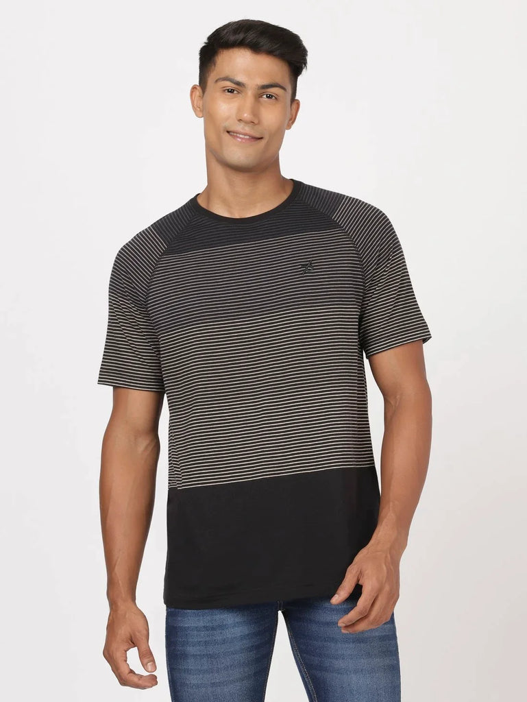 Black JOCKEY Men's Striped Round Neck Half Sleeve T-Shirt