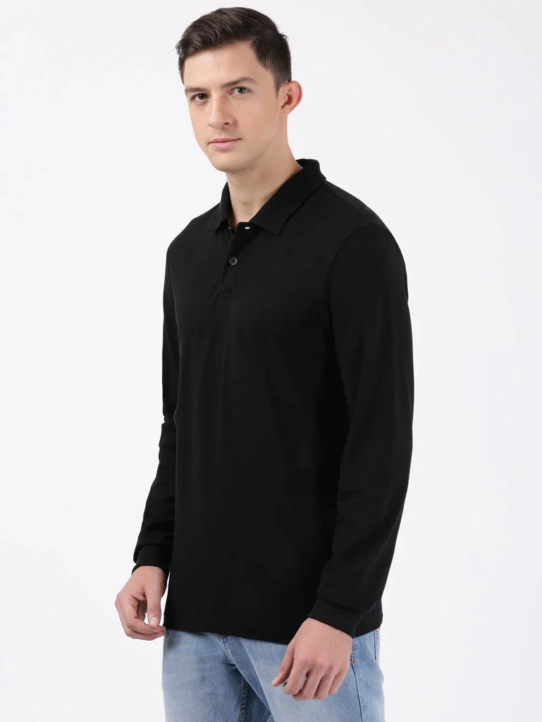 Black JOCKEY Men's Solid Full Sleeve Polo T-Shirt