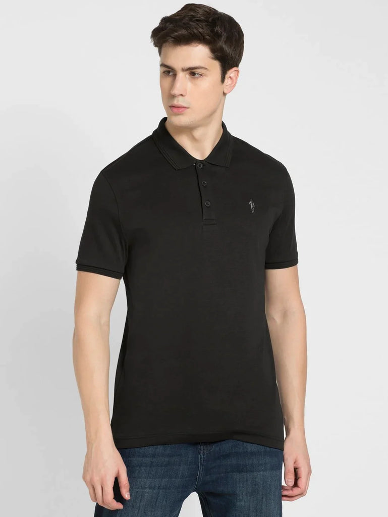 Black JOCKEY Men's Solid Half Sleeve Polo T-Shirt