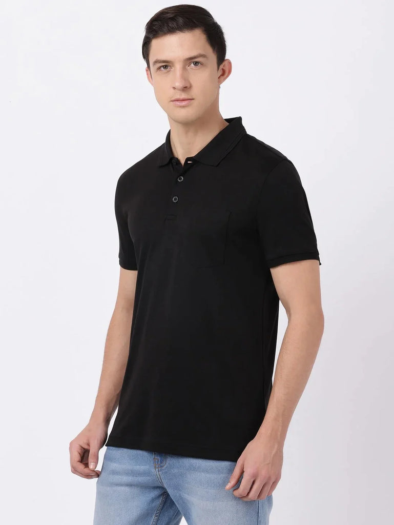 Black JOCKEY Men's Solid Half Sleeve Polo T-Shirt