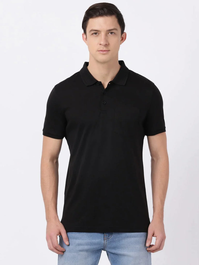 Black JOCKEY Men's Solid Half Sleeve Polo T-Shirt