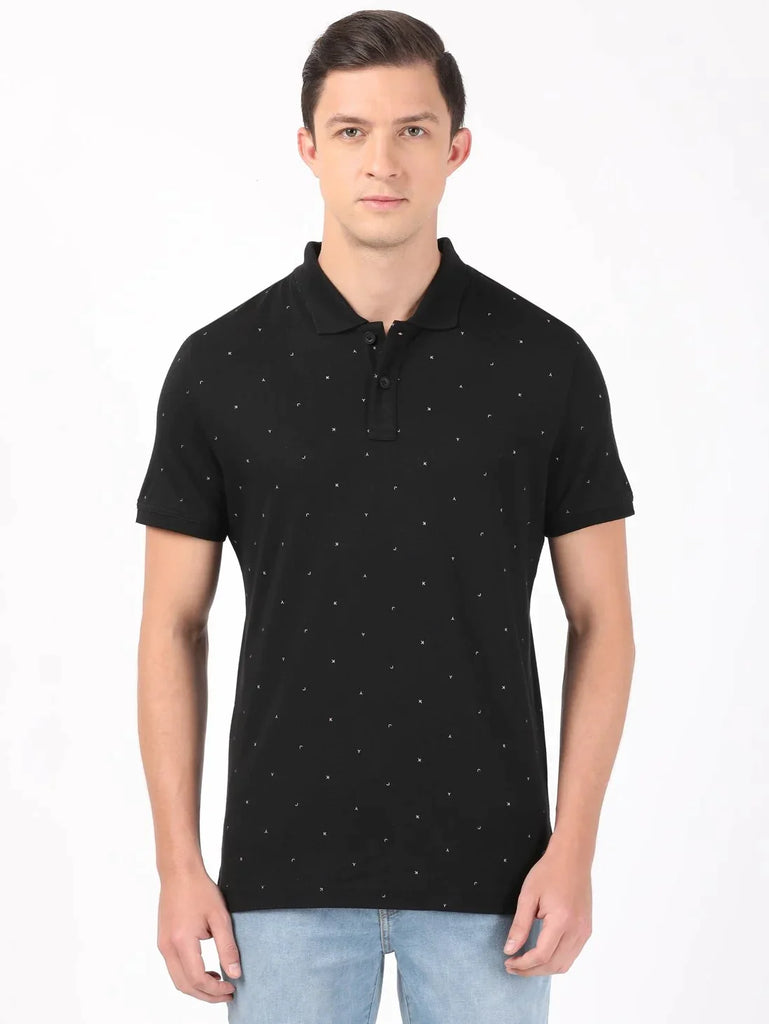 Black JOCKEY Men's Printed Half Sleeve Polo T-Shirt