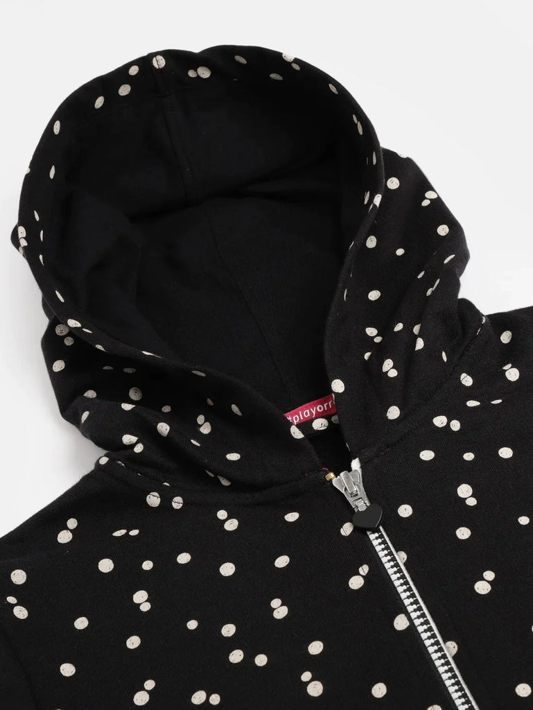 Black Printed JOCKEY Girls Full Sleeve Hoodie Jacket 