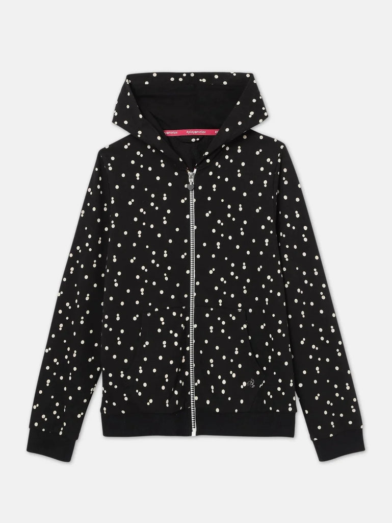 Black Printed JOCKEY Girls Full Sleeve Hoodie Jacket 