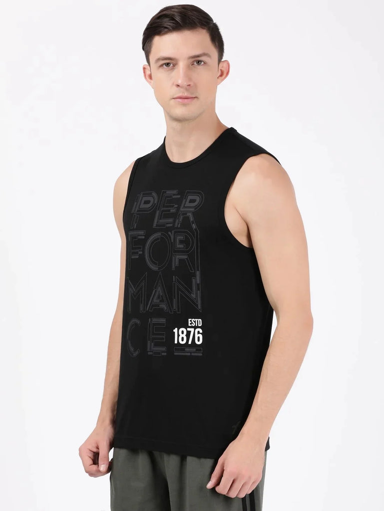 Black Printed JOCKEY Men's Round Neck Muscle Tee