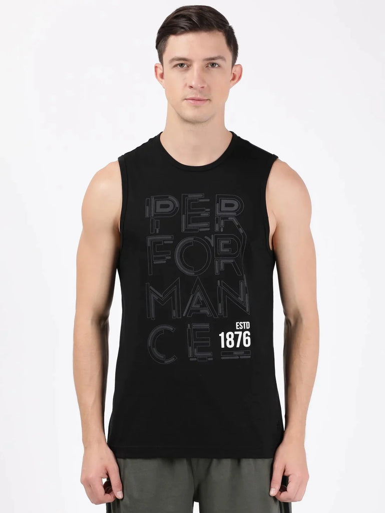 Black Printed JOCKEY Men's Round Neck Muscle Tee