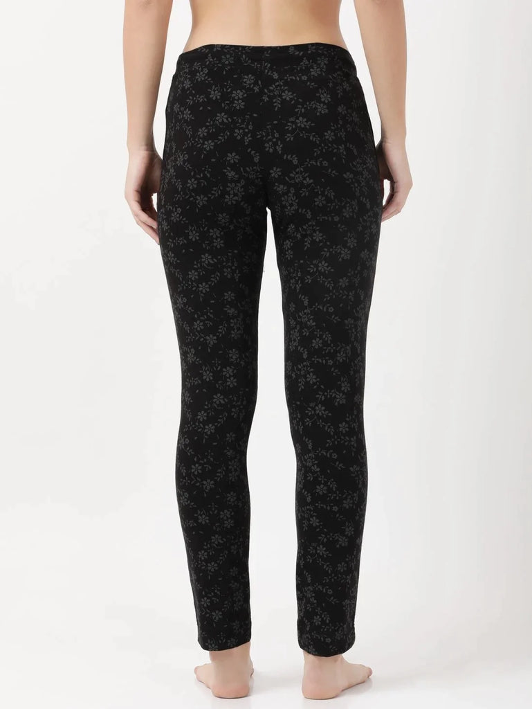 Black Printed Slim Fit JOCKEY Women's Trackpants 