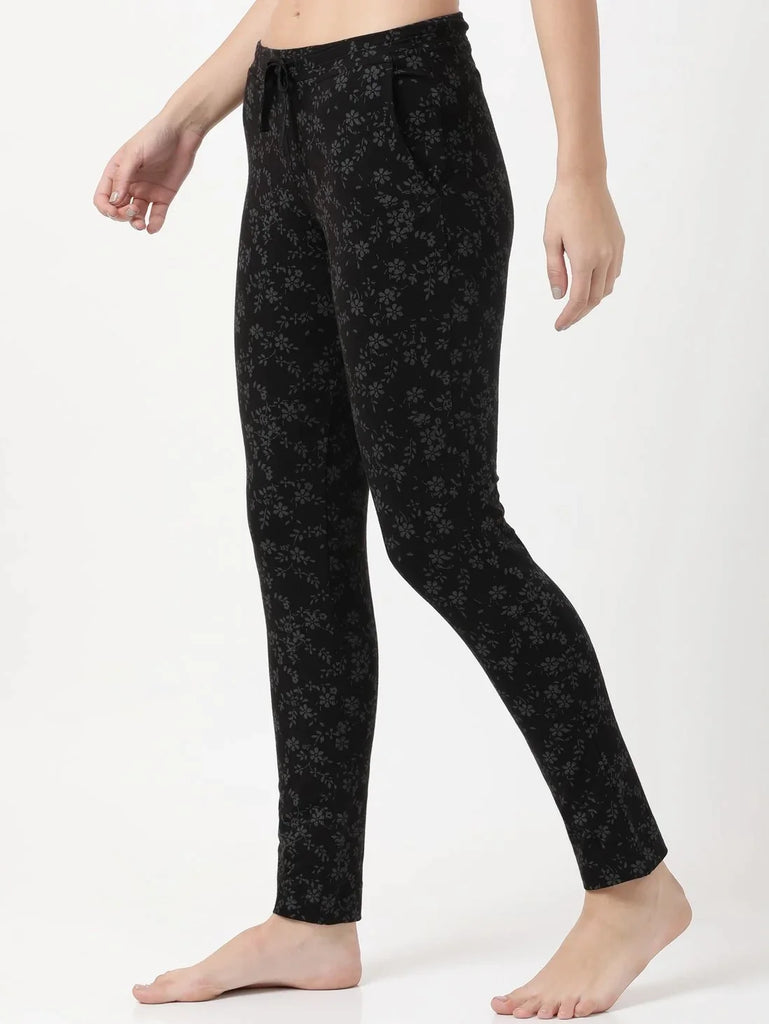 Black Printed Slim Fit JOCKEY Women's Trackpants 