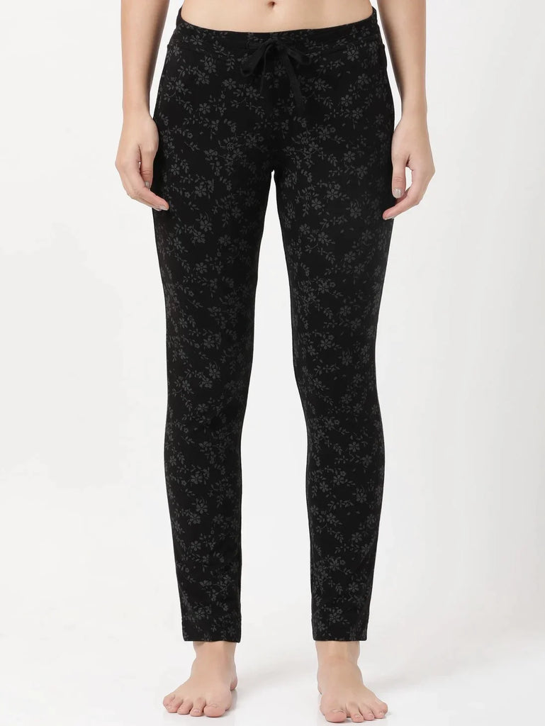 Black Printed Slim Fit JOCKEY Women's Trackpants 