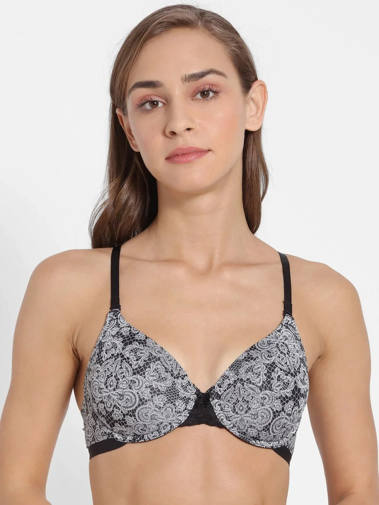 Black Printed JOCKEY Women's Under-Wired Padded Full Coverage Multiway Bra